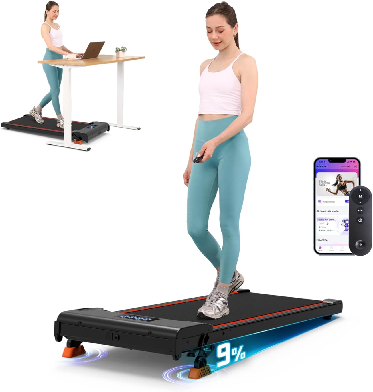 Caminadora compacta plegable Possono Ink Black con inclinación miniatura 1