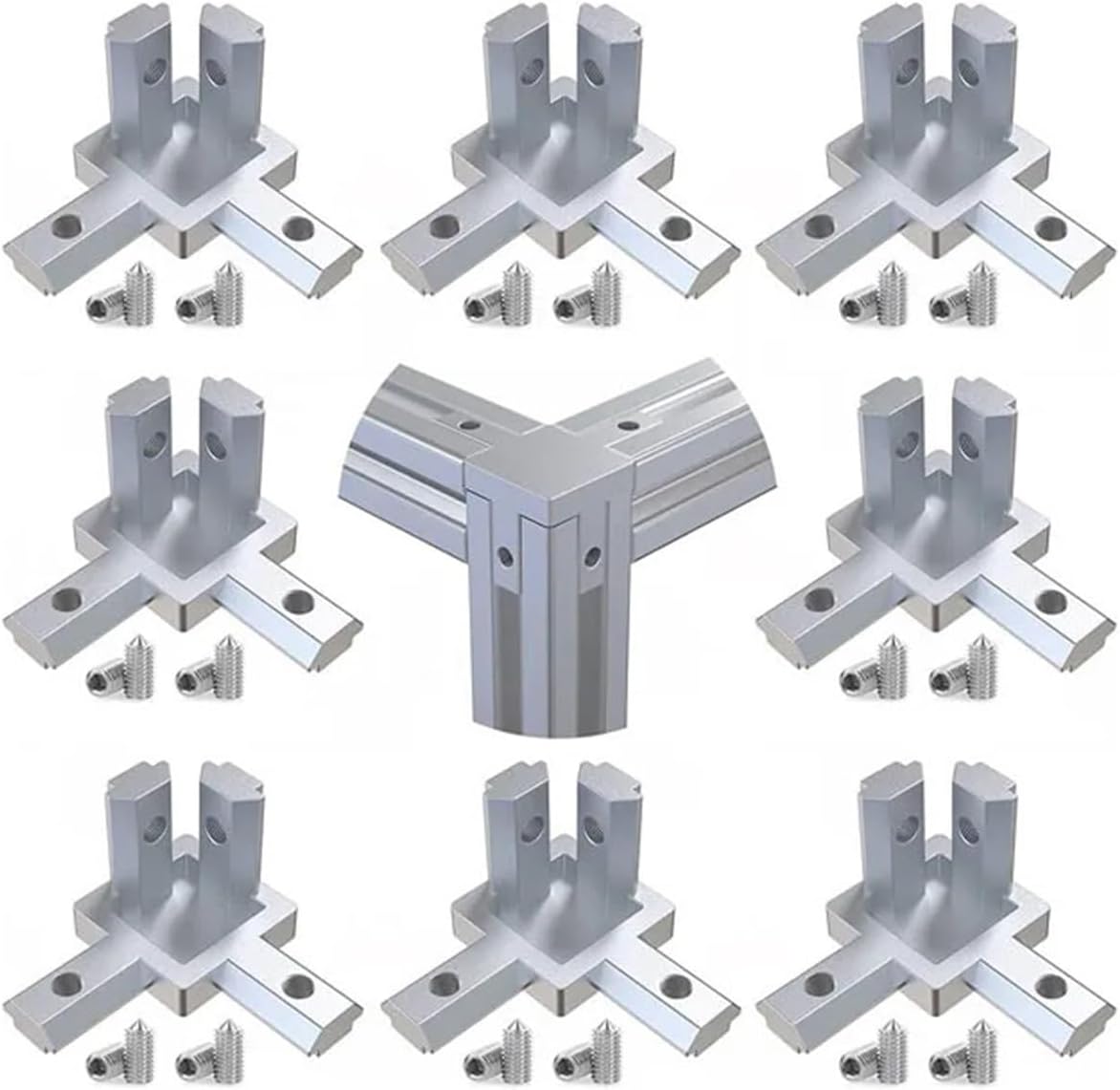 8pcs 3 Way end Angle Bracket Connector 2020 3030 4040 Silver for T Slot Aluminum Extrusion Profile with Screws(3030)