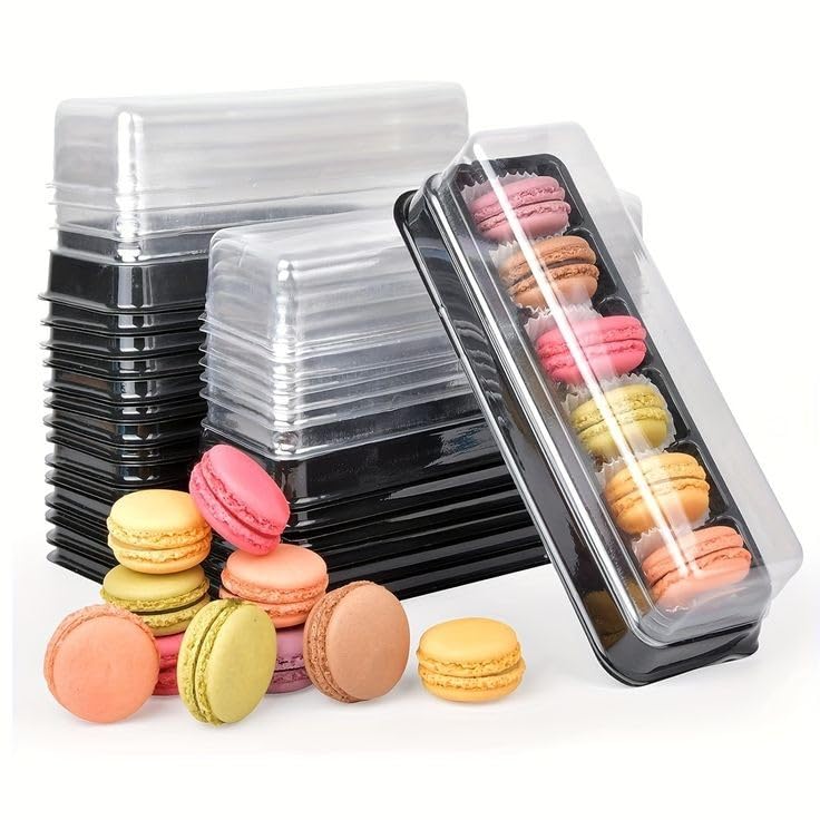 APOLLINE INDIA® 10pcs Macaron Box with Clear Lids, Macaroon Containers with 6 Grids, Gift Packaging Boxes, Dessert Display Cases for Truffles Cakes, Chocolates, Cupcakes, Cookies-image-14