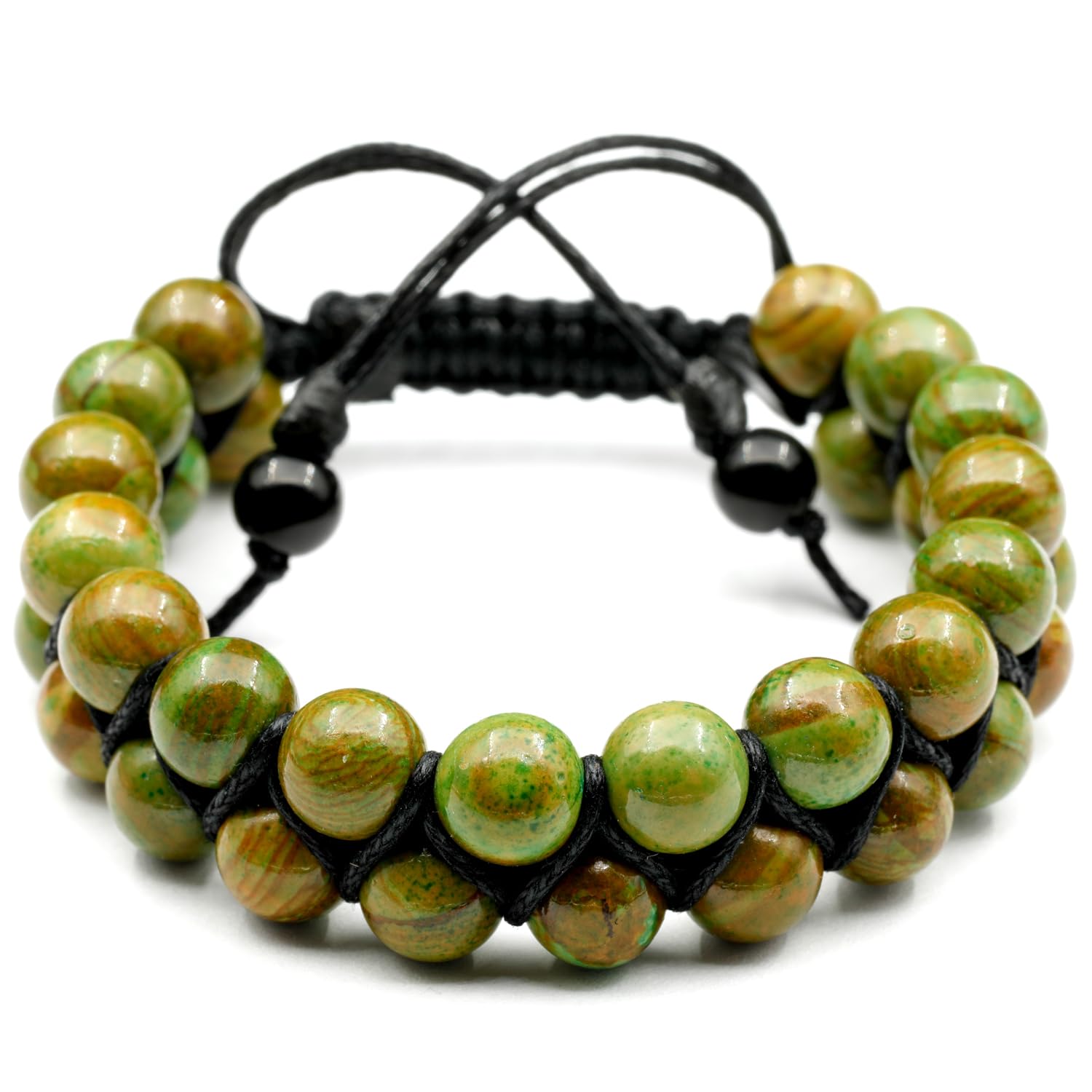 ElisaJewelryArt - Natural Green Jasper Beaded Bracelet Genuine Gemstone Obsession Stone Crystal Macrame Bracelet Unisex Bracelet (WOMEN, Green Jasper)