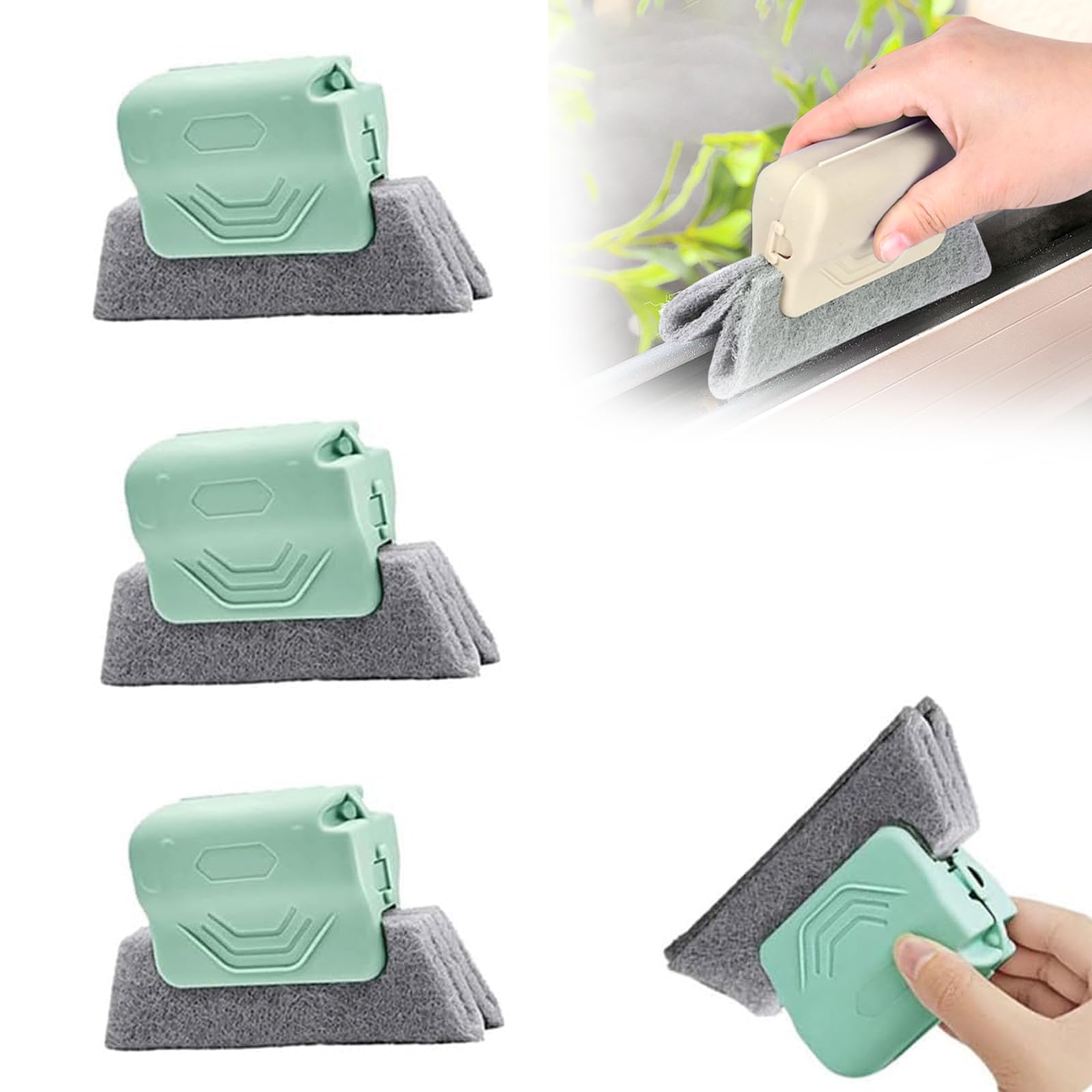 Window Groove Cleaning Brush, Window Frame Cleaner, Crevice Track Cleaning Brush, Hand-Held Groove Gap Cleaning Tools Set, Window Sill Cleaning Tool, for Slide Door, Shutter, Tile Lines (green*3)