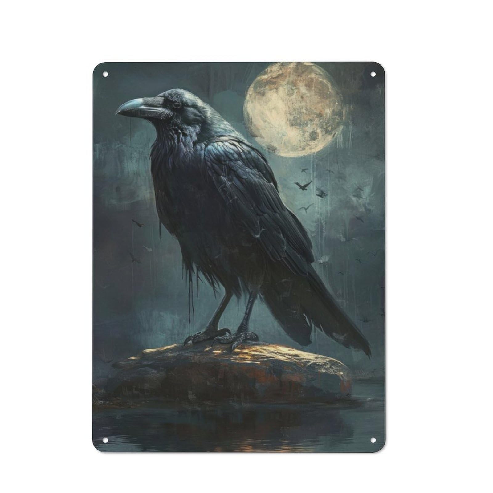 Junmoney Black Raven Full Moon For Lounge Or Reading Corner, Retro Metal Plaque 40X30cm, For Vintage Wall Decor Fans, For Metal Sign Collectors