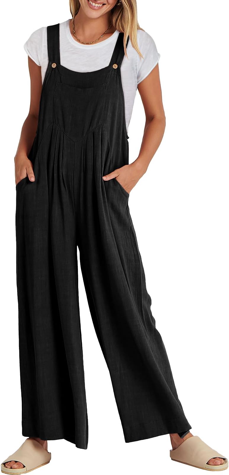 Womens Jumpsuits Overalls Linen Wide Leg Jumpers Casual Summer Fall Outfits 2026 Beach Vacation Clothes with Pockets