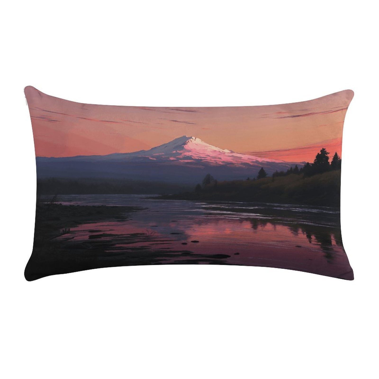 Sunset Landscape Mountains Lake Pillow Cover Super Soft Pillowcase Luxury Cozy Fuzzy Velvet Pillow Shams Breathable Standard Pillow Cases with Zipper Wrinkle-Free Pillow Cover 12 "×20 "