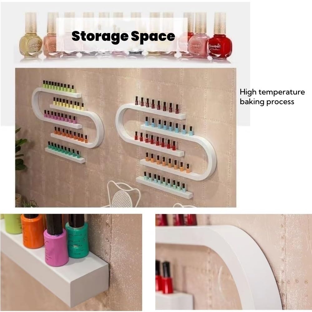 Estante de esmalte de uñas montado en la pared, estante de metal de 6 piezas para salón y hogar, elegante soporte de esmalte de uñas para tiendas de belleza y uñas, solución organizadora que ahorra