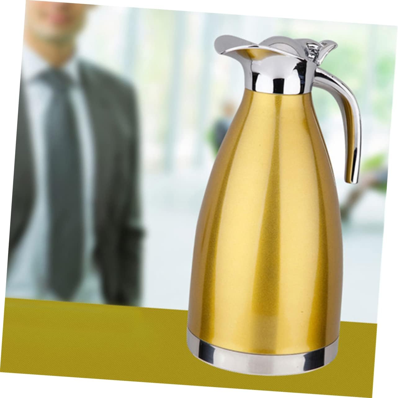 Stainless Steel Insulated Vacuum Jug Thermal Carafe for Hot Beverages Stylish Yellow Design for Coffee Tea and Milk Safe and Easy to Use