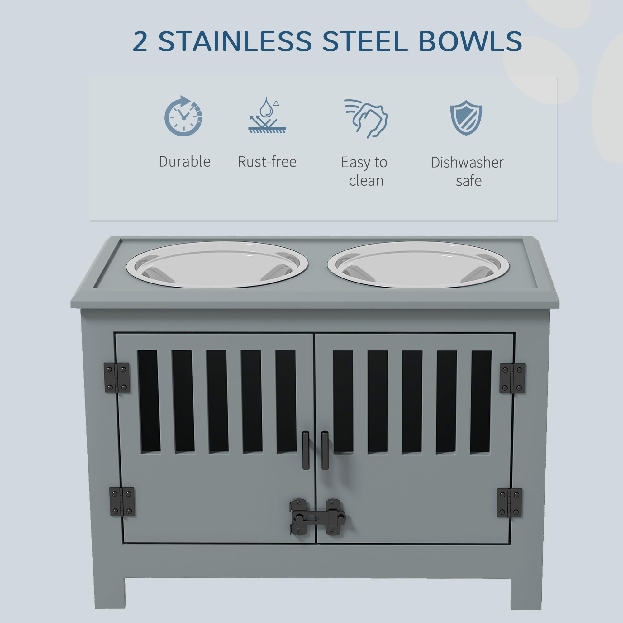 PawHut Cuencos elevados para Perros Grandes, estación de alimentación con Soporte, Almacenamiento, Color Gris