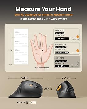 ProtoArc EM11 NL Wireless Ergonomic Vertical Mouse, Rechargeable, Black