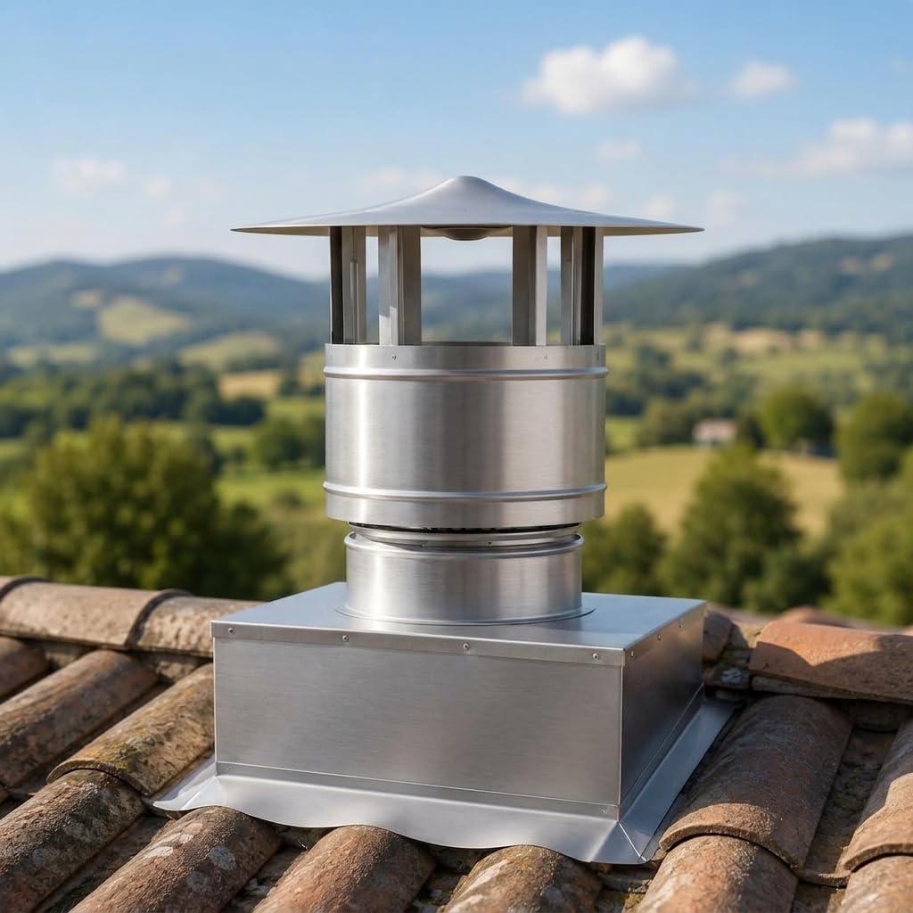 MAKA Comignolo Antivento Base Quadra, Terminale per Canna Fumaria Camino Stufa a Legna Pellet e Gas, Cappello Antipioggia Aspirafumo Base Quadra (220x220 mm - Inox)