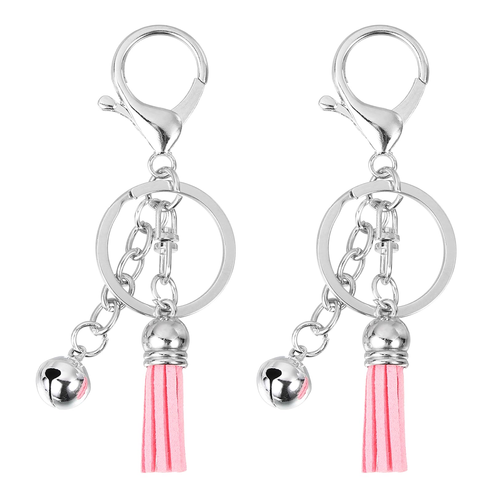 uxcell 2Pcs Tassel Keychain, 4" Tassel Pendant Key Chain Rings with Bell for Key Wallet Handbags Pendant Accessories, Pink