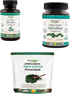 NUTRINPRO USDA Organic Spirulina Capsules, Tablet & Powder Bundle