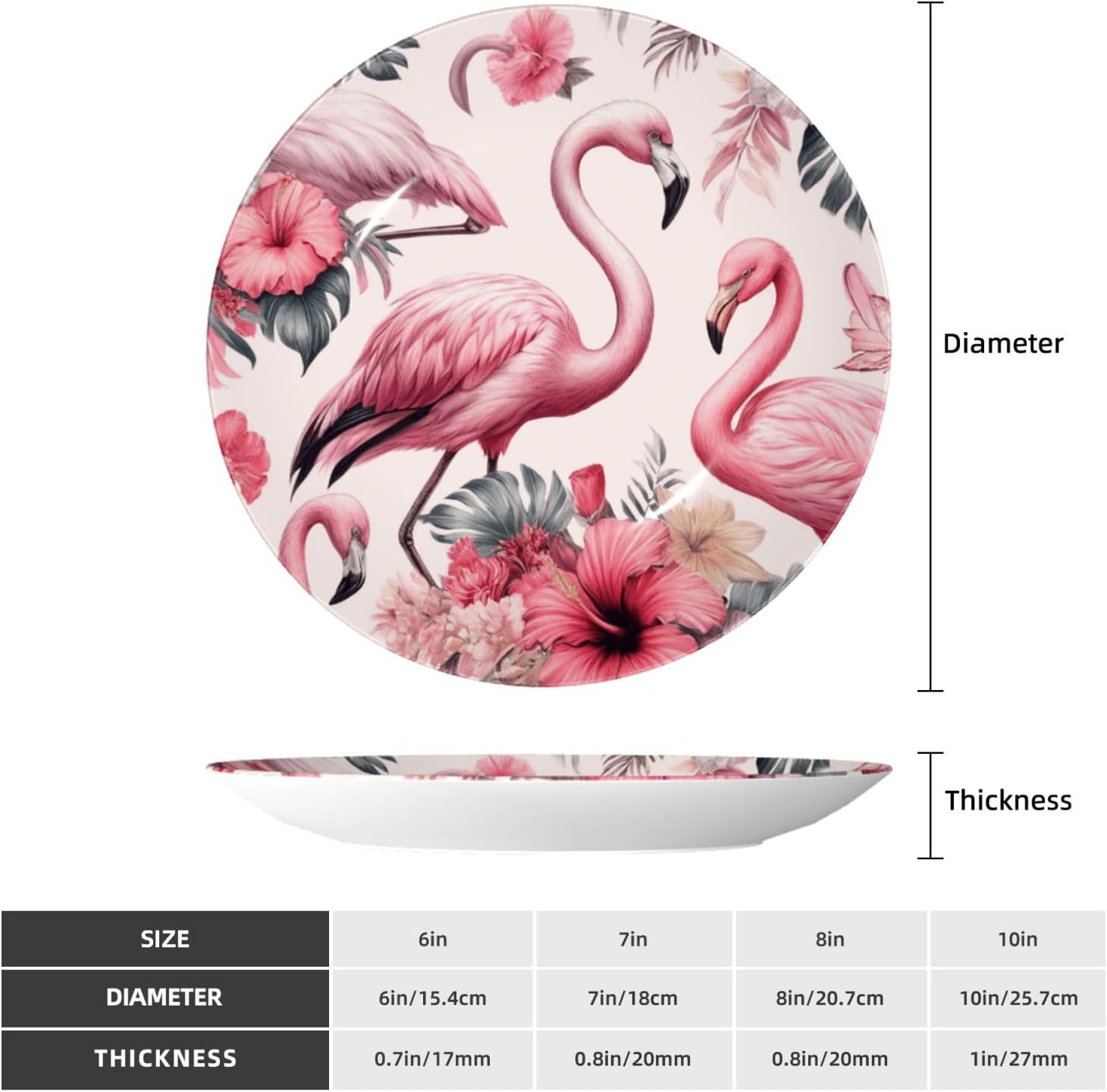 Flamingos-Hibiscus-Pattern 10 Inch Decorative Plate With Stand, Elegant Display Wall Plate For Home Decor