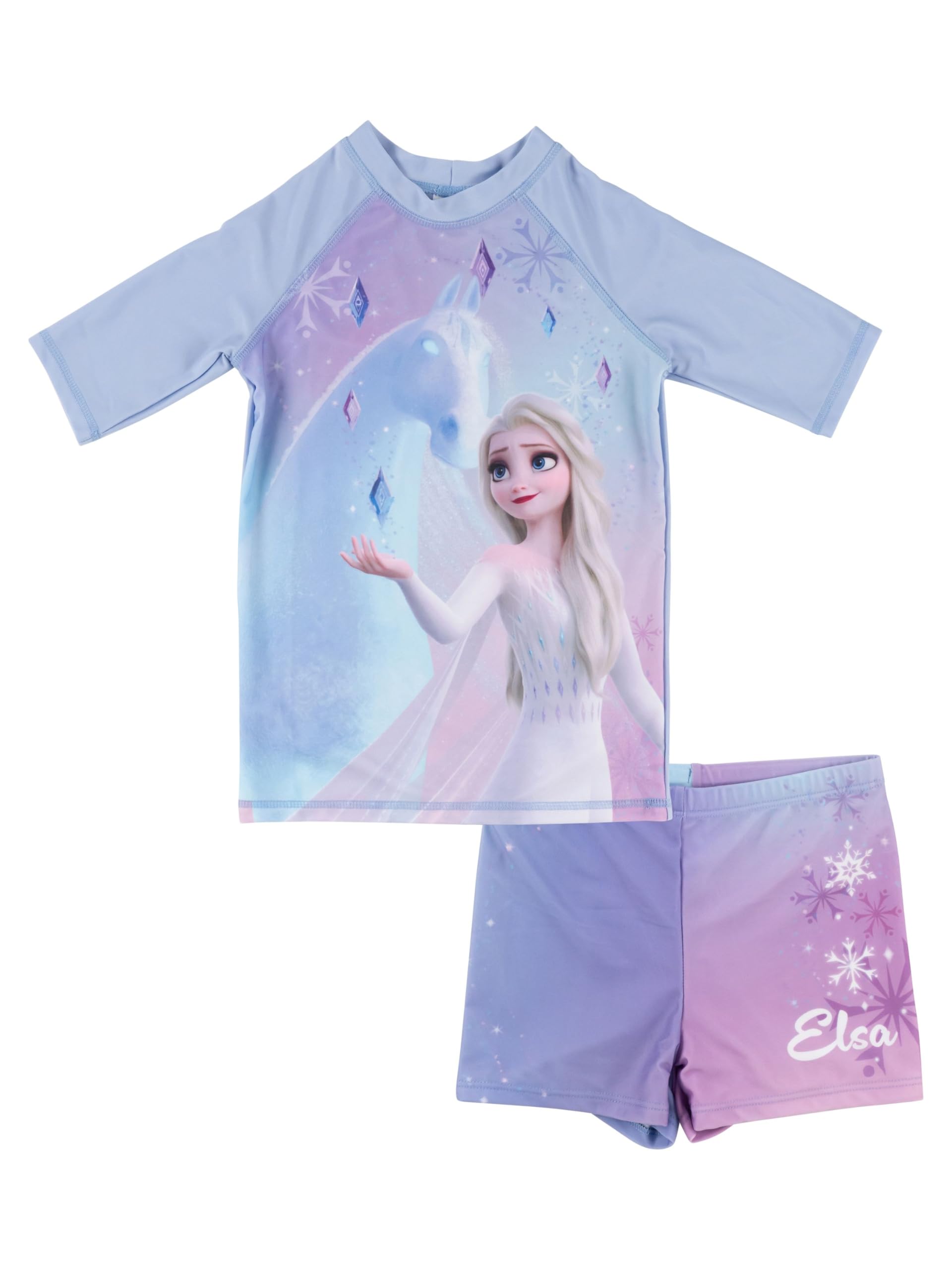 United Labels Girls Blue Disney Frozen Swimming Costume Two-Piece Uv Protection 30 For Elsa Purple Swimwear Children With Shirt And Swimming Trunks Swimwear, 110 Cm-116 Cm