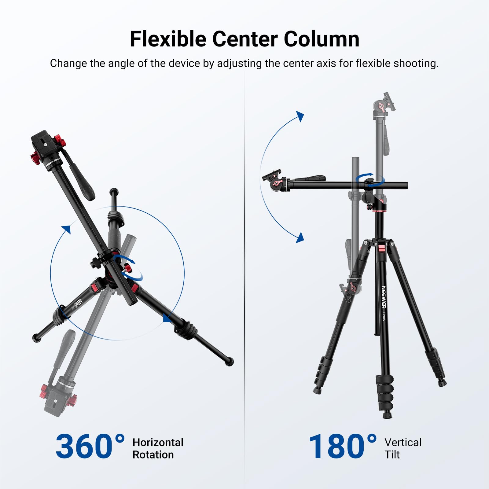 NEEWER BASICS Statyw do kamery górnej, monopod z głowicą płynu i poziomą kolumną środkową, wysokość 75,4 cala, metalowy stojak podróżny DSLR, płyta QR typu Arca i odwracalne nogi, maksymalne