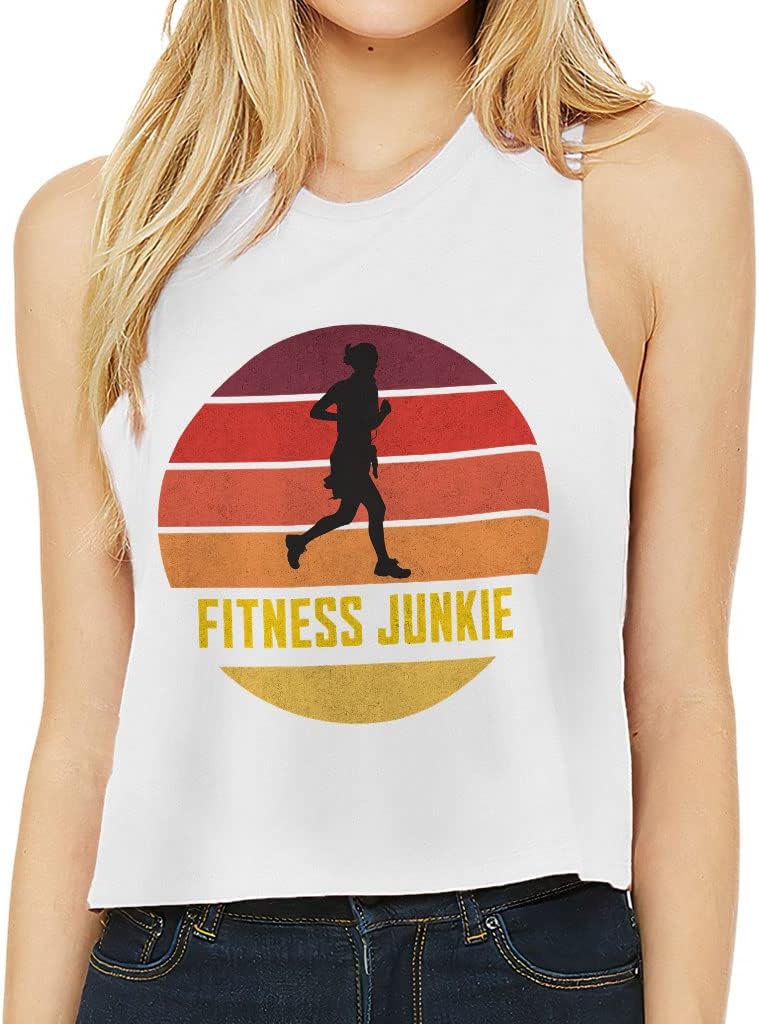 Fitness Junkie Racerback Cropped Tank - Retro Vintage Women's Tank - Cool Design Tank Top