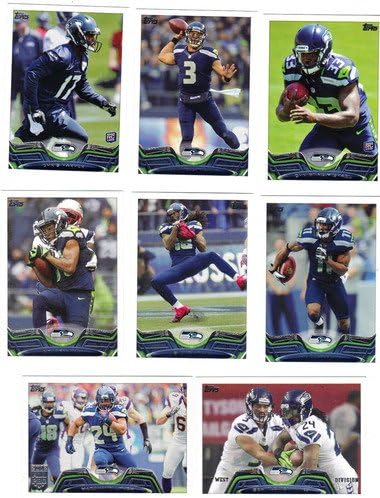 2013 Topps Football Seattle Seahawks Team Set In a Protective Case - 19 cards including Wilson, Turbin, Harvin, Christine Michael RC, Harper RC, Lynch, Rice, Thomas, Tate, Wagner, Clemons, Chancellor, Browner, Max Unger, Avril, Irwin, Miller, Sherman, and a Team Leader Card