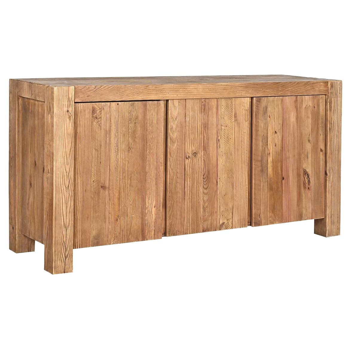 Credenza/bahut L. 168 cm con 3 ante 3 ripiani portaoggetti in legno di pino massiccio riciclato – stile naturale e montagna – chalet