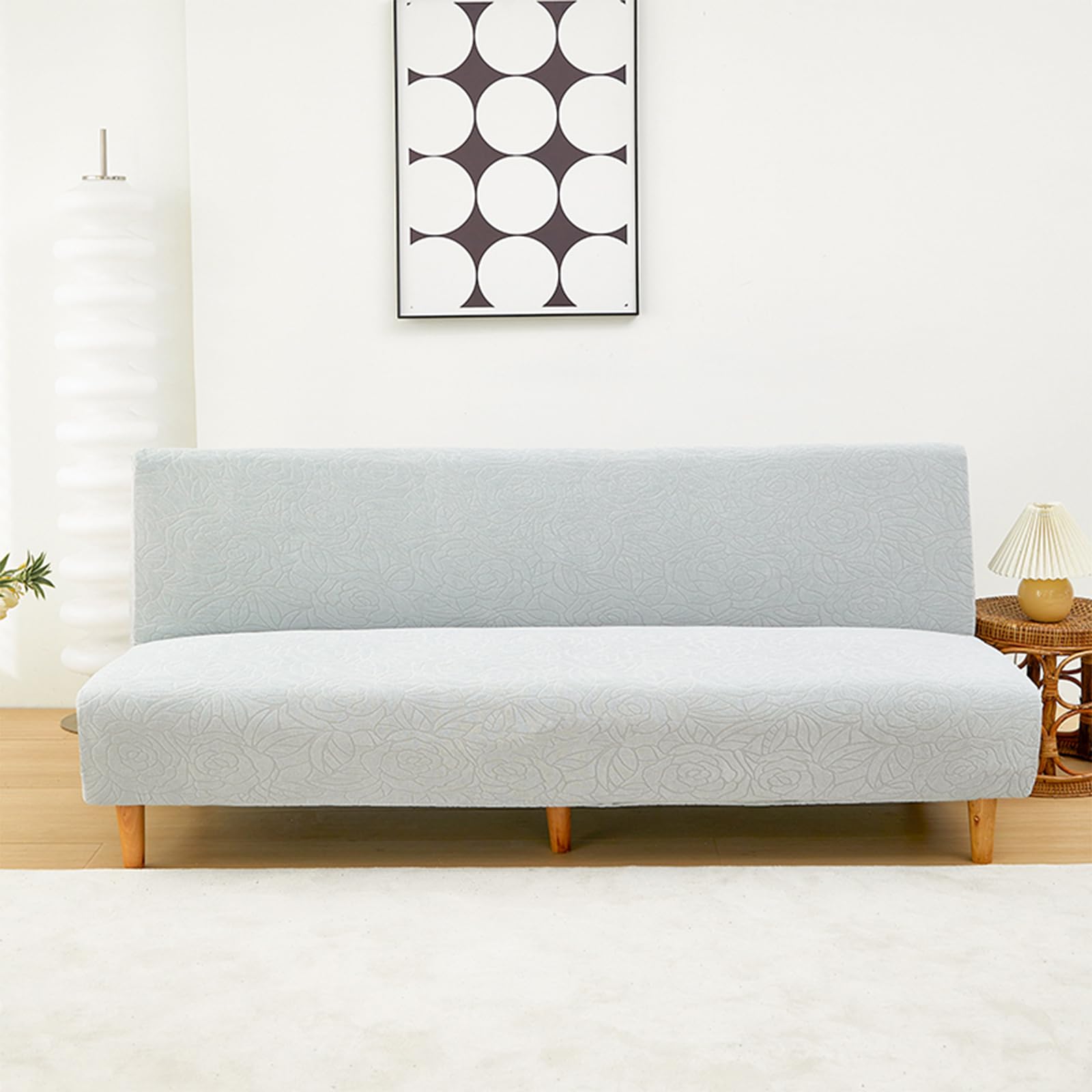 Housse de futon extensible en jacquard pour clic-clac et canapé-lit sans accoudoirs, taille L