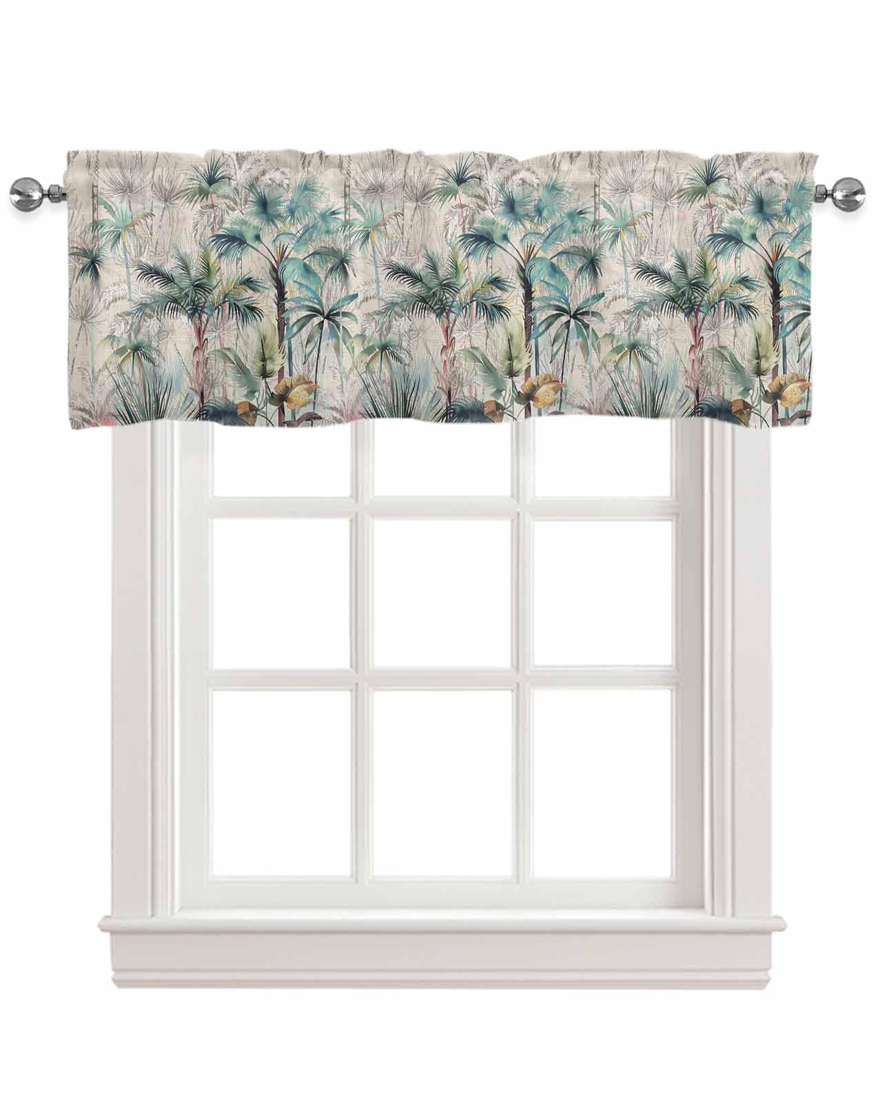 Vintage Botanical Palm Trees Linen Valance 60"x18" for Home Windows