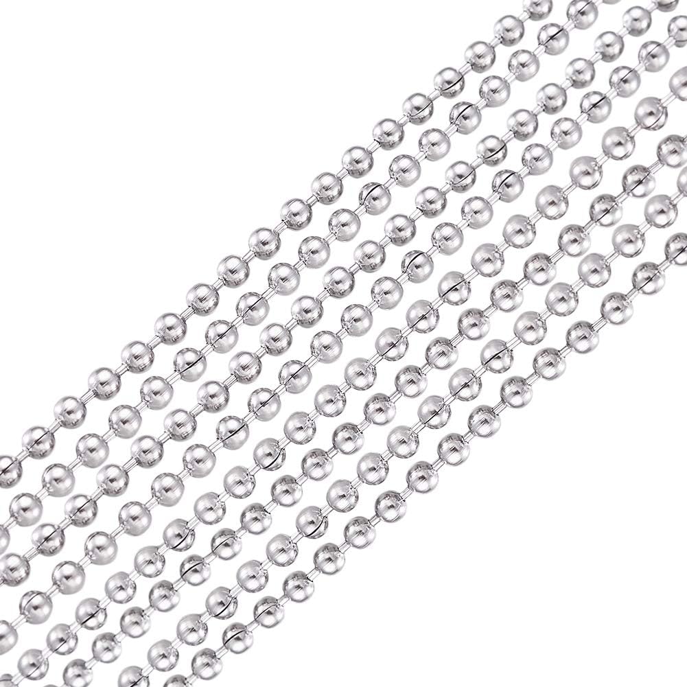 PH Pandahall 100 Pieces Stainless Steel Bead Ball Chain Necklaces with Clasps Connectors 23.6"/60cm Long 2.4mm Diameter Stainless Steel Color Plated for Jewelry Making