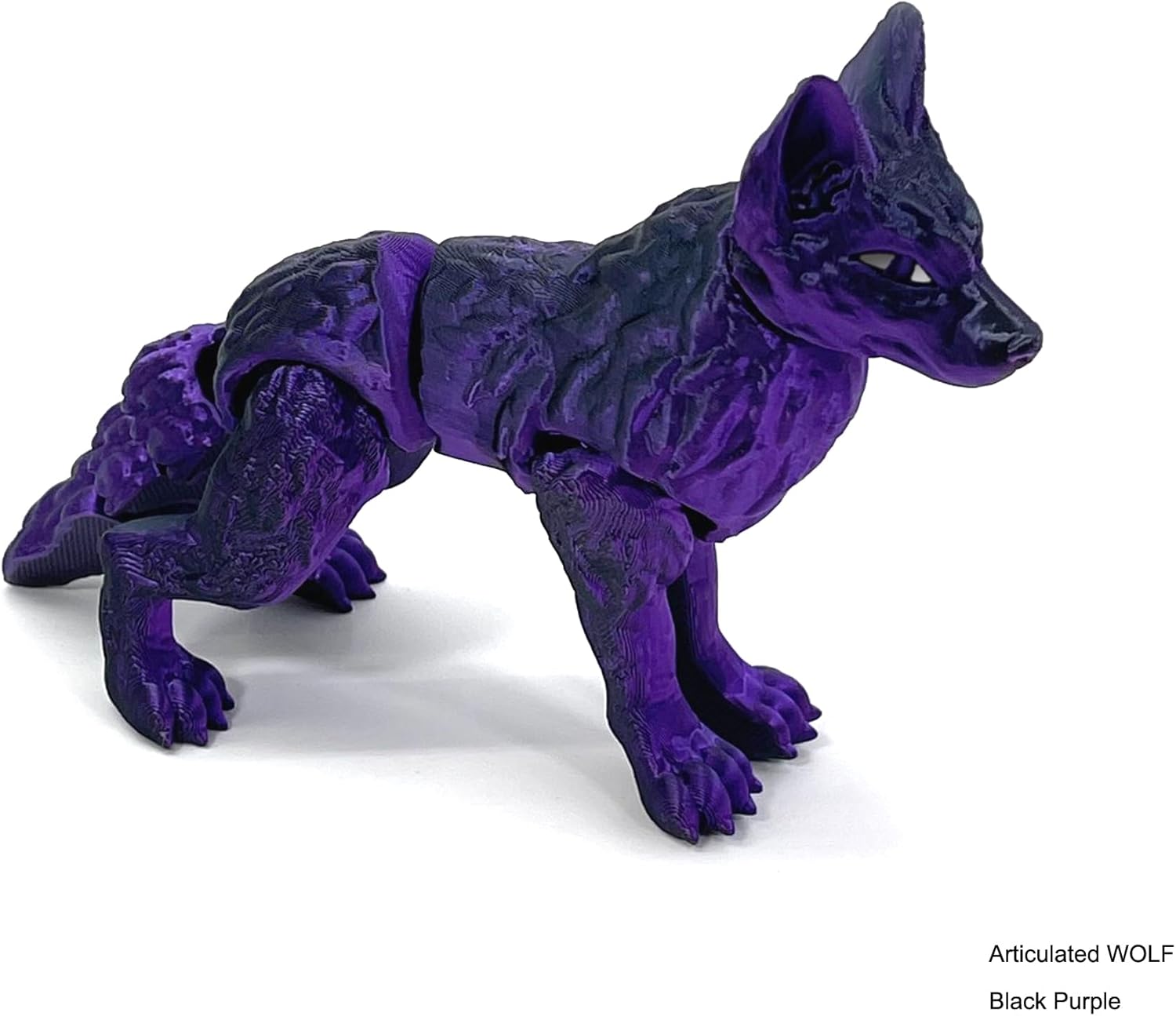 Articulated Wolf 3-D Printed, Small Black and Purple Wolf Toy, Fidget 3D Printed Gift for Him, Executive Office Desk Toy, Home Decor (Small)