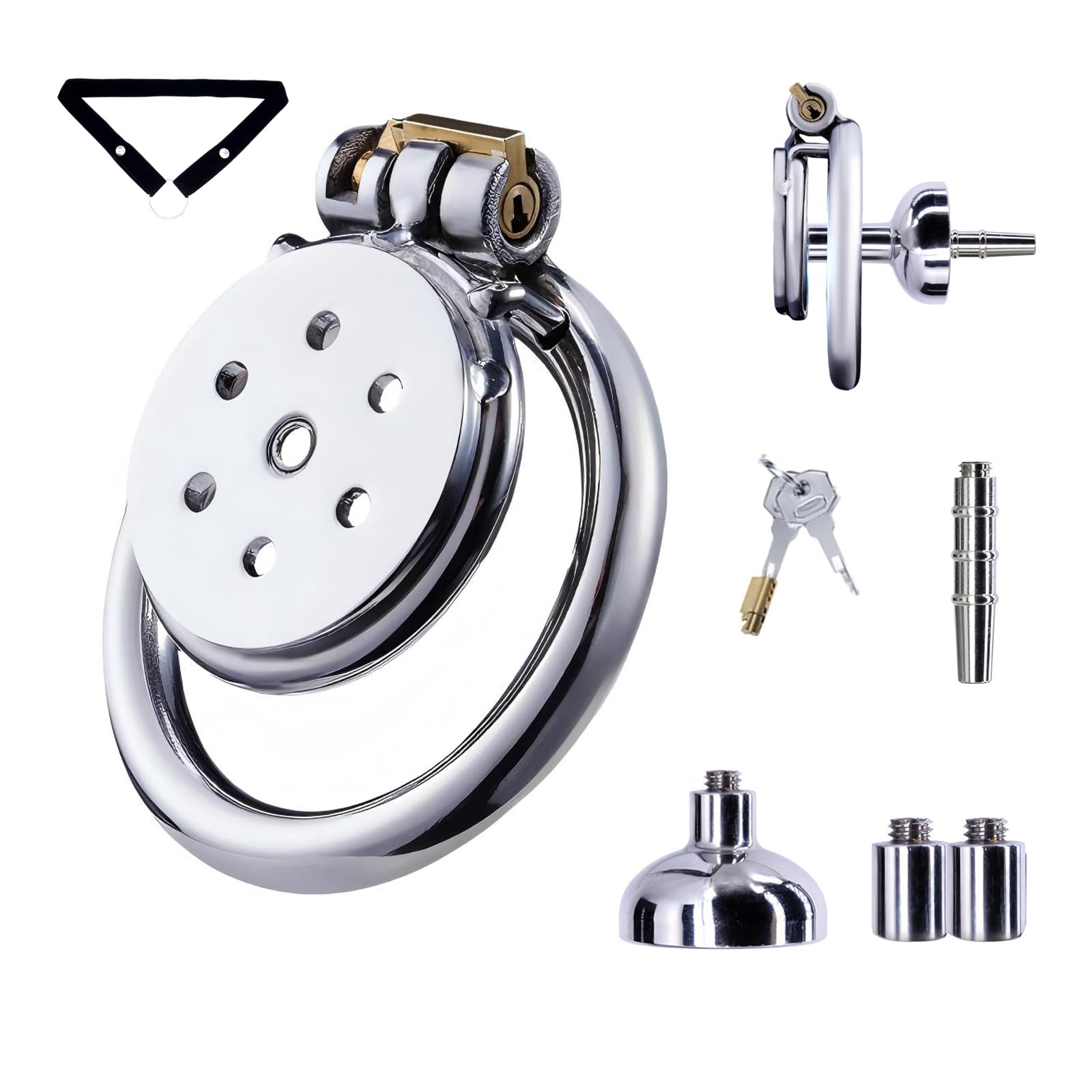 Cage de Chasteté Pénis Inversé, Chastity Cage Man avec Cathéter et Collecteur D'urine, Sex Toýs Homme Cage Chastetée en Acier Inoxydable avec Serrure pour Bondage le Pénis (C,50mm)