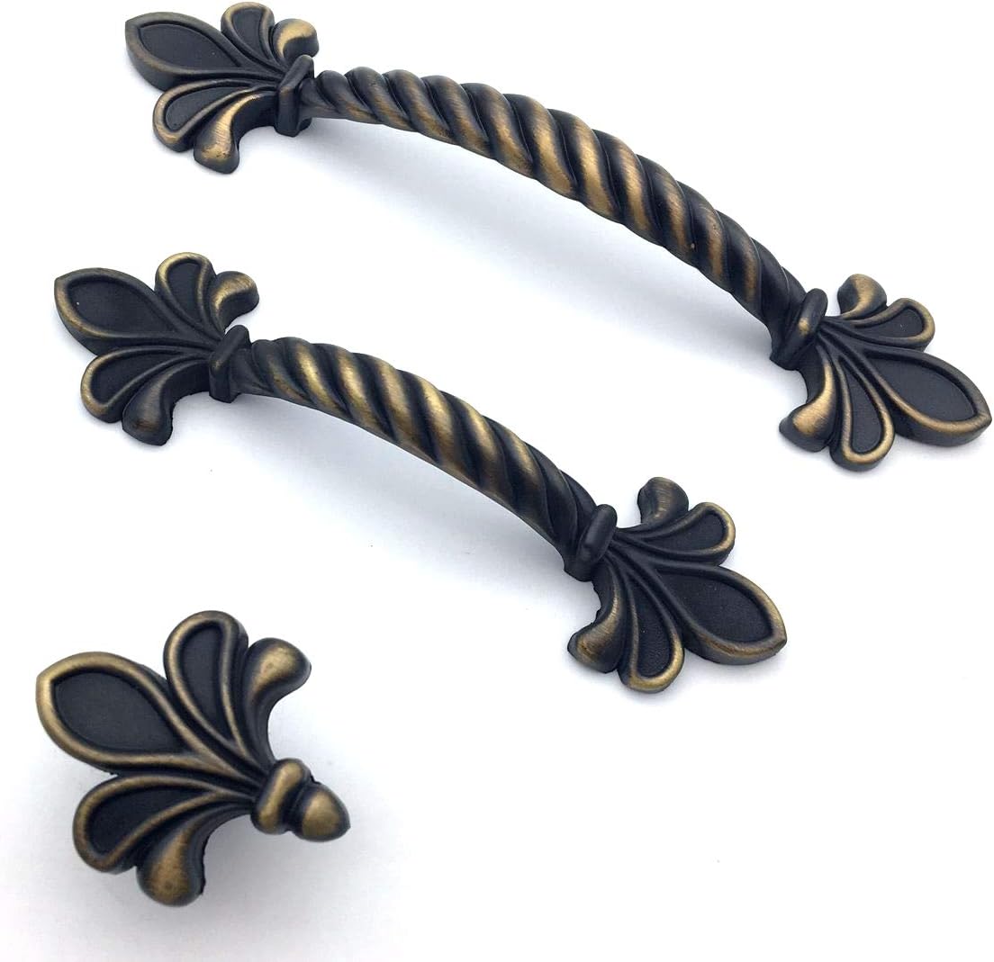 2.5" C-C Fleur De Lis Drawer Pull Antique Bronze Knob Cabinet Handle Dresser Pulls Kitchen Door Handles Hardware 2 1/2" 64 mm Centers (Size : L:5.1" (130 mm)/C-C:2.5" (64 mm))