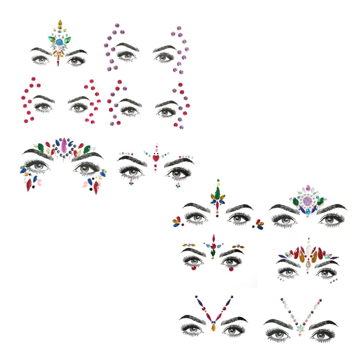FRCOLOR 2 Set Di Gioielli Adesivi Per Il Viso Glitterati Adesivi Per Il Corpo Per Festival Per Trapano in Acrilico Strass Di Cristallo Per Feste 6 Pezzi*2