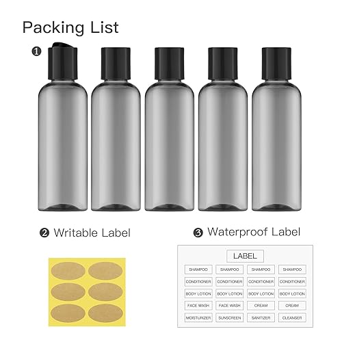 Miniatura 5 de Botellas de viaje para artículos de aseo 3.4 oz - Contenedores de tamaño de viaje para champú de plástico - Botella pequeña vacía de loción