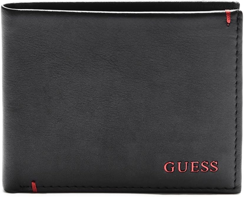 Guess Men's Leather Slim Bifold Wallet – RFID Blocking, Multiple Card Slots, Red Trim - View #6