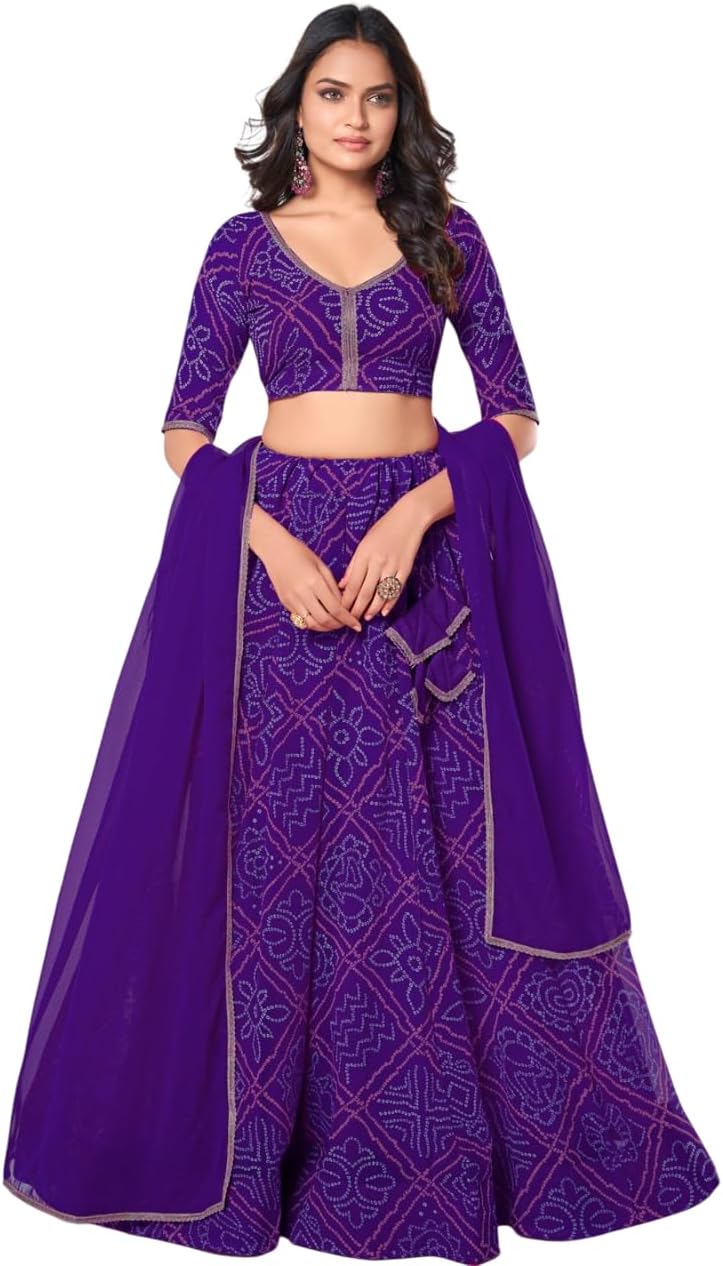 Women's Bandhani Printed Lehenga Choli with Dupatta, Festive Ethnic Wear, Festive and Wedding Occasion