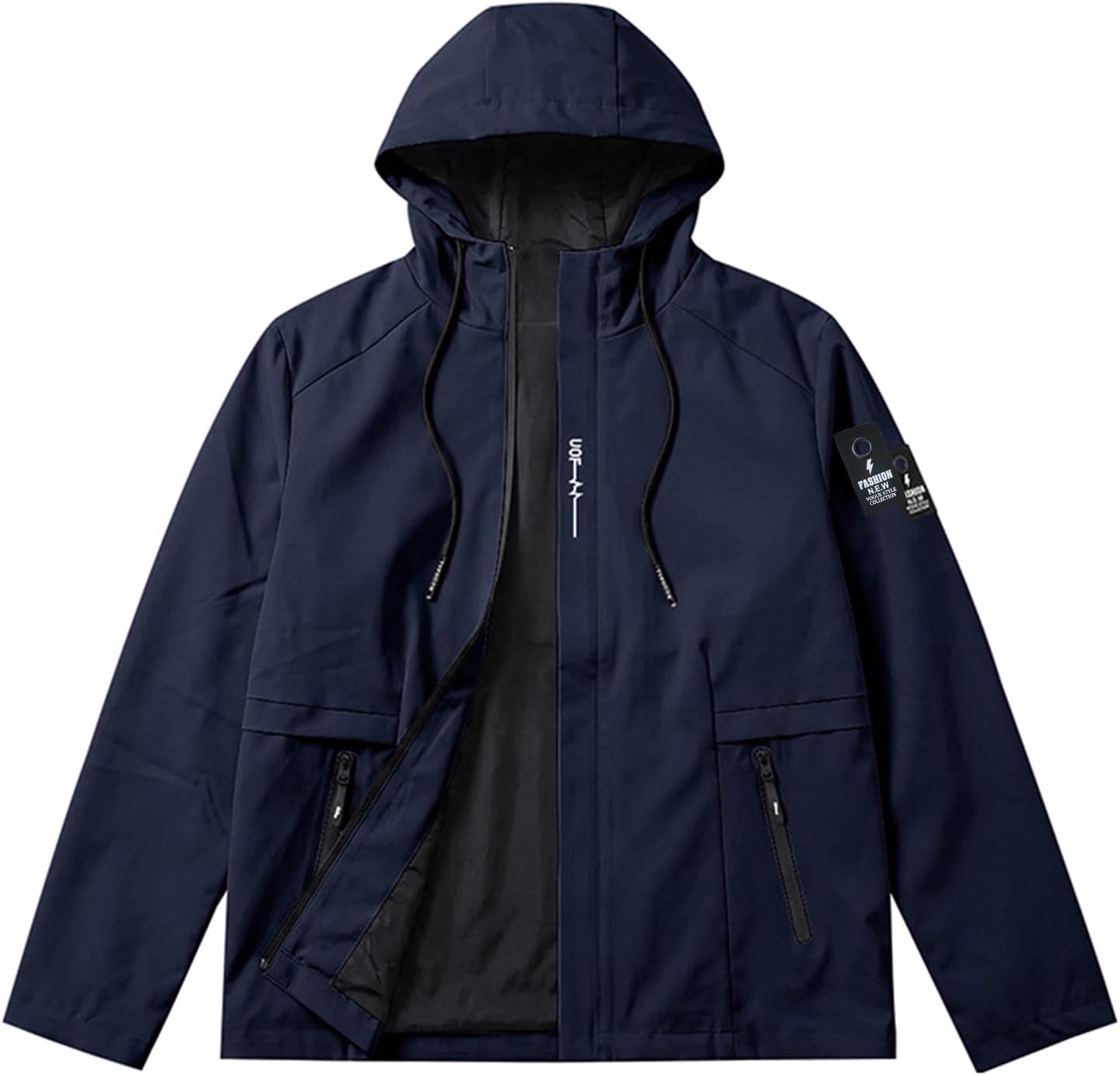 Windbreaker Jacket Men Waterproof Long Sleeve Pocket Hoodie Zip Up Coat
