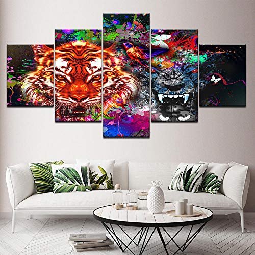 Myrdsio Cuadro de pared multipanel, 5 piezas, impresión sobre lienzo, imágenes abstractas de animales, impresión artística moderna para decoración del hogar, papel pintado de 150 x 80 cm