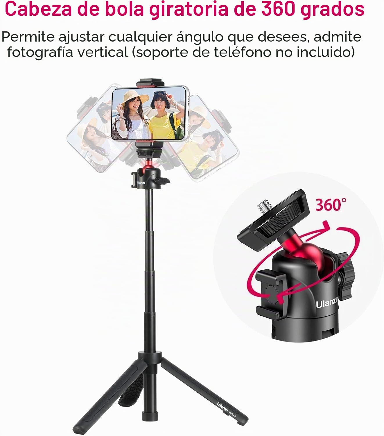 Ulanzi Mini trípode para cámara - Trípode de cámara extensible MT-16 Ajuste de 4 niveles, rótula de bola de 360° Zapata fría Accesorios de Vlog portátiles livianos para DJI Action Insta360 Compact Cam