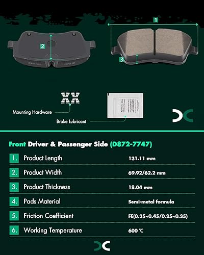 Miniatura 5 de SCITOO Pastillas de freno delanteras D872-7747 para Mercedes-Benz C230, 2001-2005 para Mercedes-Benz C240, 2006-2007 para Mercedes-Benz C280 C350,