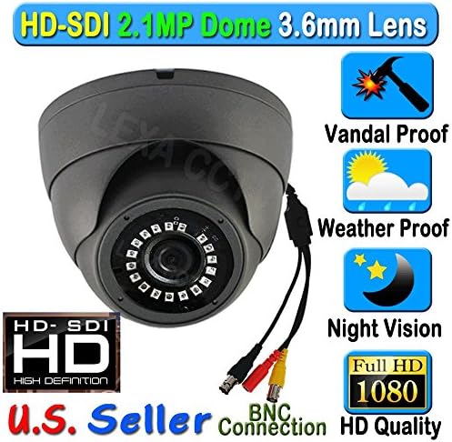 HD SDI SONY 2.1MP CMOS Sensor 1080P Starvis Dome 3.6mm Wide Lens Angle Vandal Weather Proof SMT LED IR Night Vision BNC Connection Outdoor CCTV Camera 2.1 Megapixel Black Color