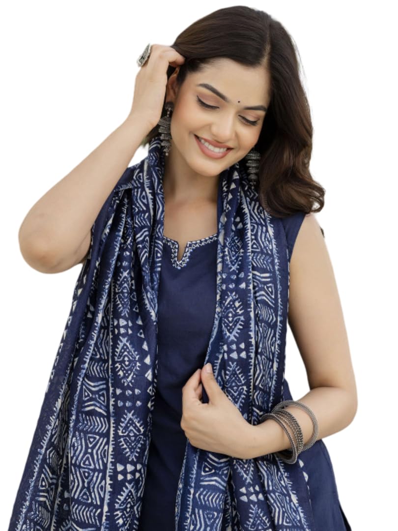 brownera Women Cotton Kurta Pant Dupatta Set | Printed Ethnic Kurta Set for Women | Comfortable Daily & Office Wear-picture-44