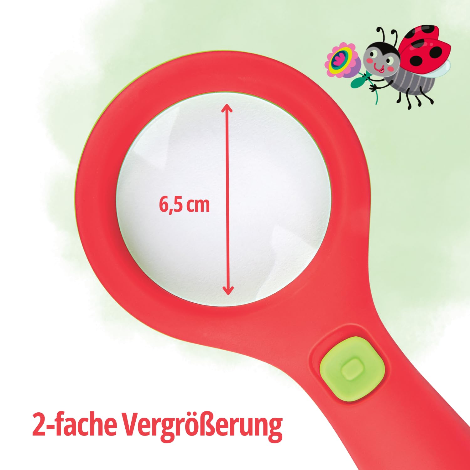 Moses 16124 Krabbelkäfer - Lente d'ingrandimento con luce, per bambini dai 3 anni in su, con 3 LED, colore: rosso e verde