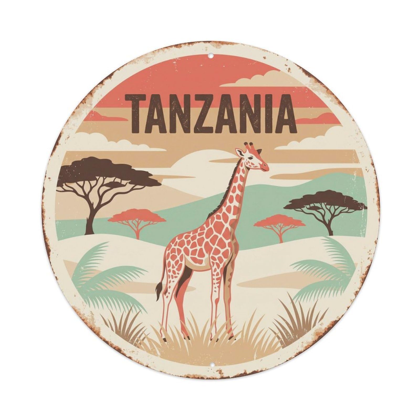 Tanzania Giraffe Woodland Sunset Metal Tin Sign