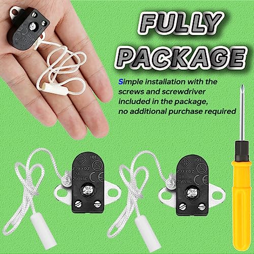 Acmerota 3 Stück Zugschalter 2A 250V AC Zugschnurschalter, seitliche Betätigung, Mini-Zugschnurschalter, Einbau-Zugschalter für Badezimmerleuchte, Wandleuchte mit Schraubendreher