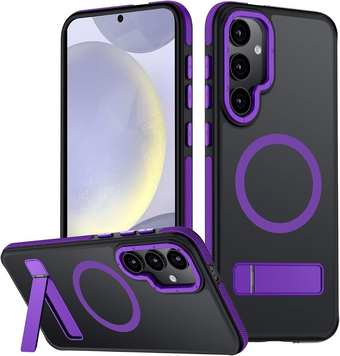 for Samsung Galaxy S24 Plus Case, [Compatible with MagSafe], Adjustable Kickstand,Military Grade Drop Tested, Translucent Matte Phone Case for Galaxy S24 Plus Case (Purple)