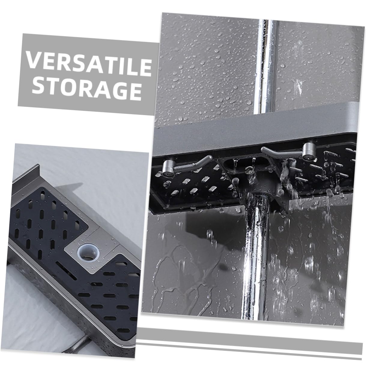 2pezzi Mensola per Doccia senza Foratura Cestino Scorrevole per Asta Doccia Organizer Porta Sapone e Shampoo Supporto Bagno Pratico