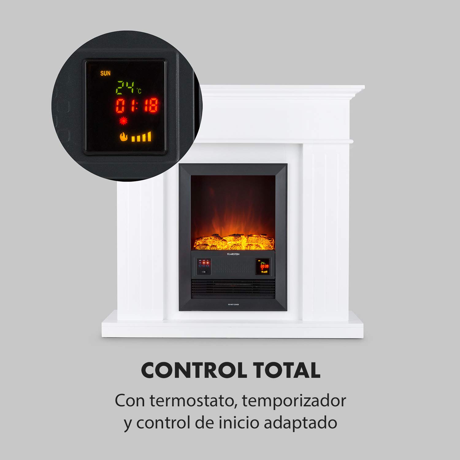 Klarstein Chamonix Chimenea eléctrica Retro Nostalgia con termoventilador (Chimenea de Pared Estrecha 35 cm, 2 Niveles de Calor - 2000W y 1000W, simulación de Llamas) Blanco