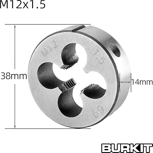 Vista 3 de Burkit M12 X 1.5 Juego de machos y troqueles, M12 x 1.5 Macho de rosca de máquina y troquel redondo mano derecha