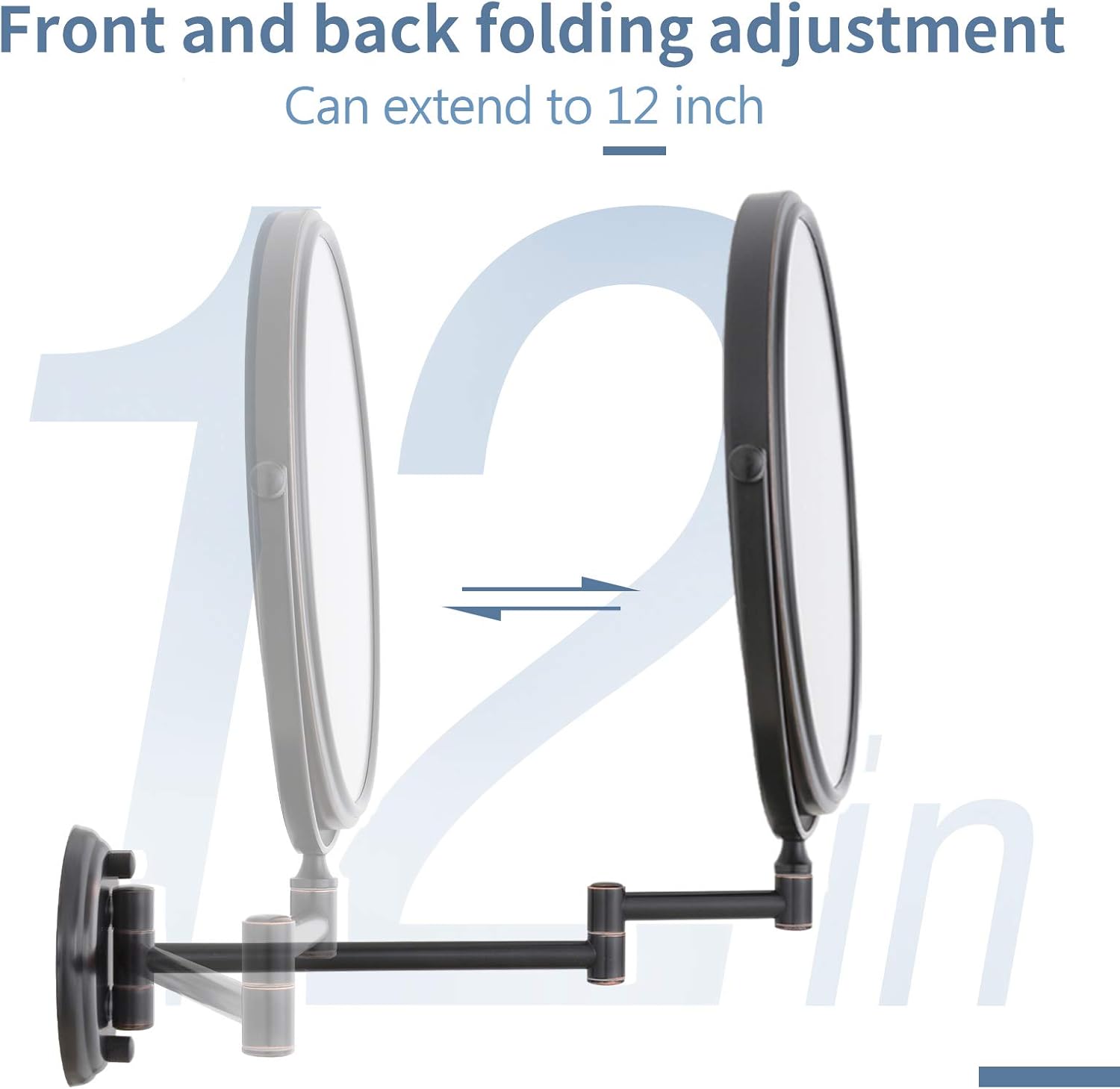 DOWRY Wall Mounted Magnifying Makeup Mirror with 10x Magnification, Oil Rubbed Bronze, 8 Inch Double-Sided Swivel Makeup Mirror Wall, 12 Inch Extension