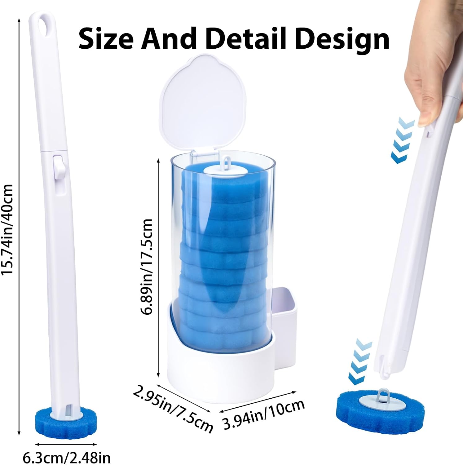 2 Pack Disposable Toilet Brush and Holder Set, Wall Mounted Toilte Wand Kit, Disposable Bowl Ceaner Wand and Caddy with 96 Refills for Closestool Cleaning