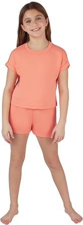 Yogalicious Girls Set 2 Piece Short Sleeve Top & Drawstring Short Athletic Outfit