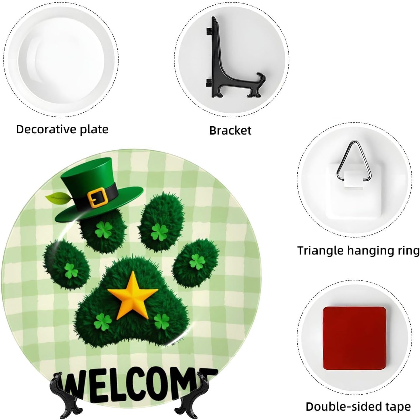 St Patrick Cheers Style Ceramic Plate Display Decorative Plate With Stand Wall Hanging Plate For Home Decor 10 Inch
