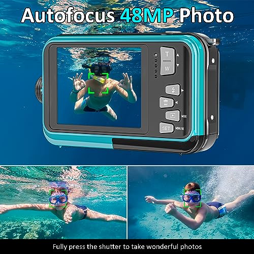 4K Underwater Camera 11FT Waterproof Camera with 32GB Card 48MP Autofocus Dual-Screen Selfie Underwater Camera for Snorkeling Compact Floatable Point and Shoot Digital Camera 1250mAh Battery (Blue) - Image 5