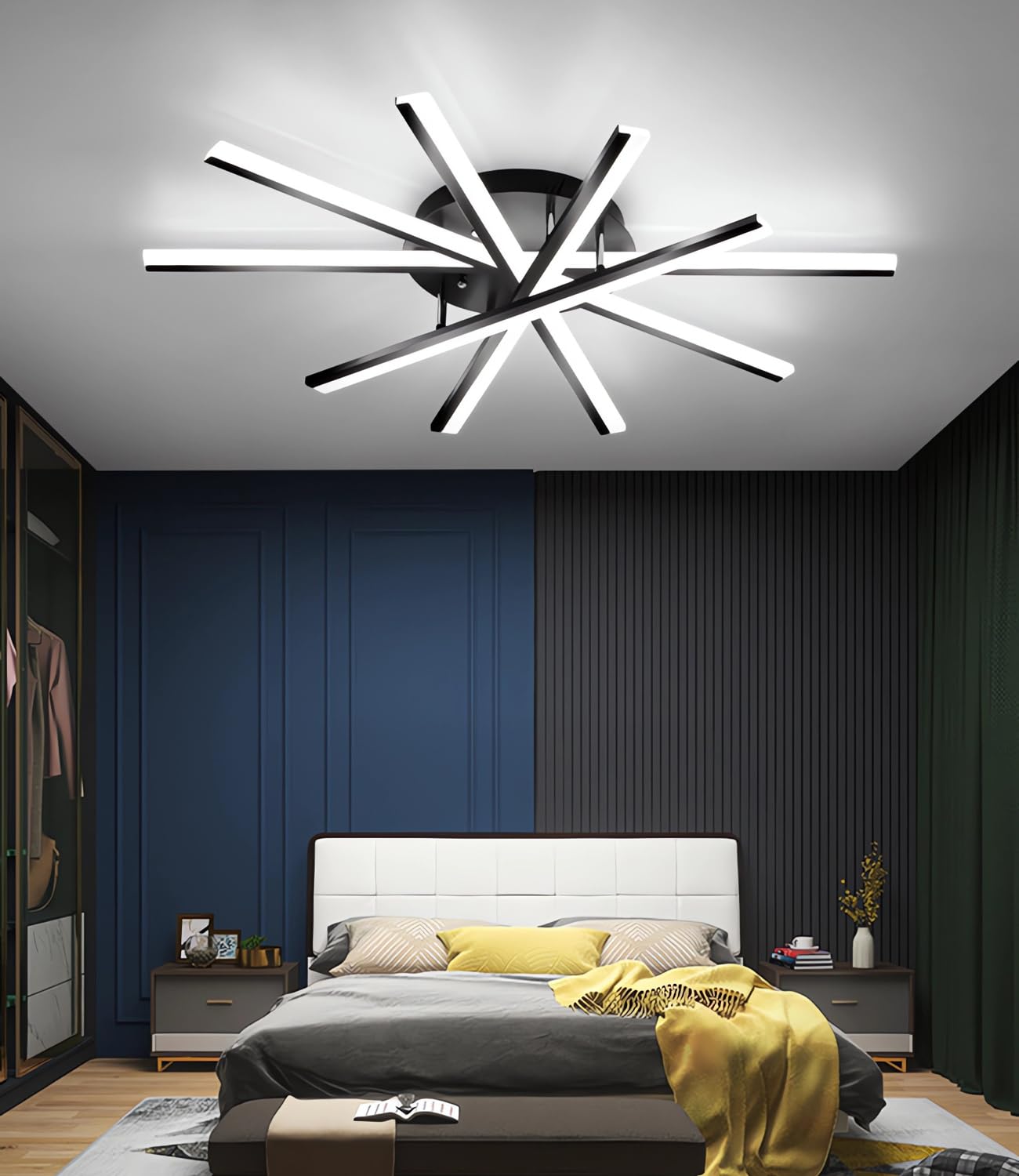 Ceiling Light with Remote Control Modern Led Living Room Light Scalloped Bedroom Ceiling Lights Colour Temperature Adjustable Warm Lighting Ceiling Lamp Dining Room Kitchen Lighting (Black, 5 Heads)